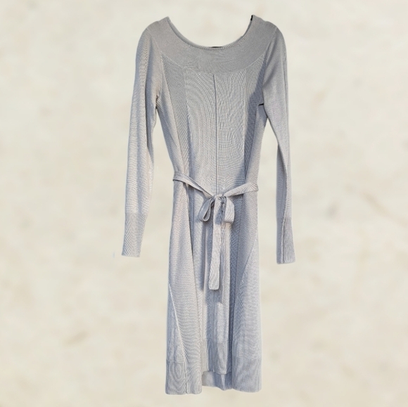 Charlie Paige Sage Gray Boat Neck Ribbed Seamed Long Sleeve Sweater Dress- sz M - Picture 2 of 10